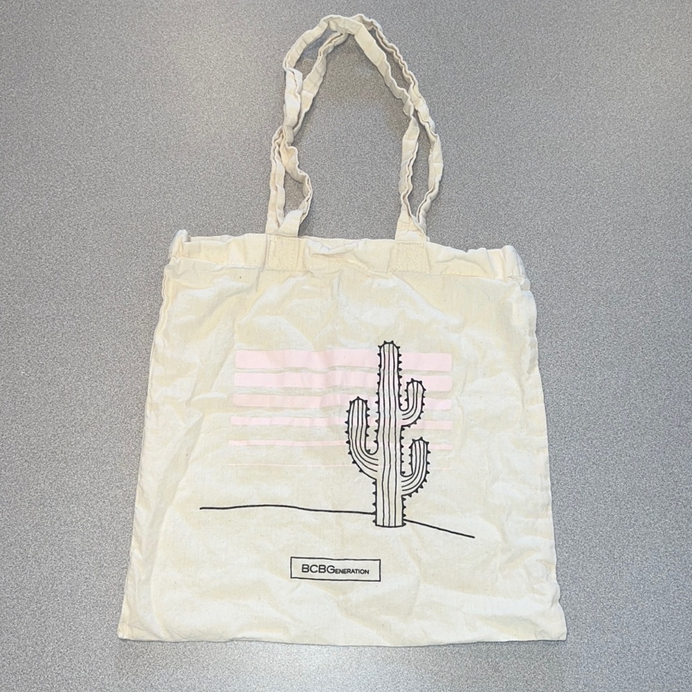 BCBGeneration Logo Cream Tote Bag Western Cactus Print